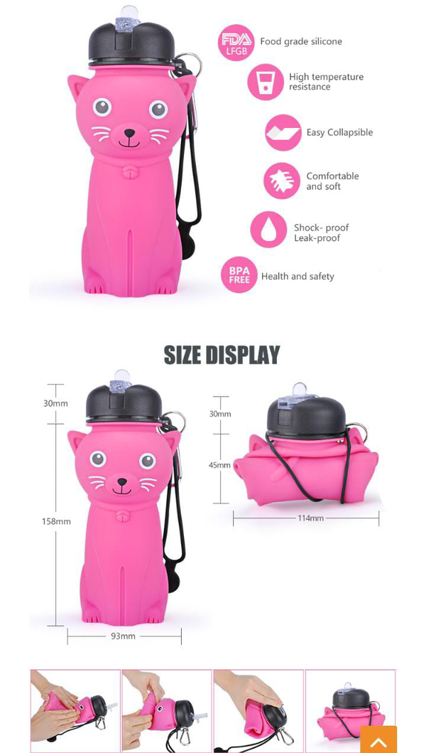 Cat Shape Collapsible Silicone Water Bottle