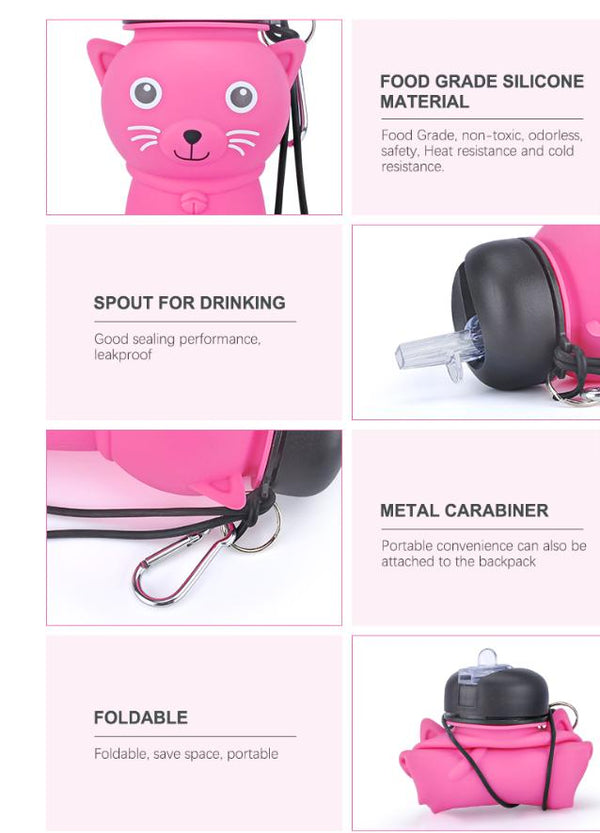 Cat Shape Collapsible Silicone Water Bottle